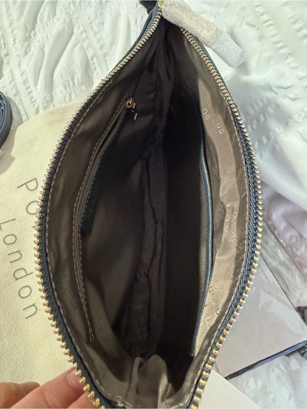 NWT Pom Pom London Slate Pebbled Leather City Slim Crossbody Bag - Picture 3 of 6